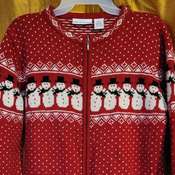 Silk Angora Christmas Sweater Croft & Barrow Red Zip Cardigan Snowman Flakes S - Picture 2 of 6